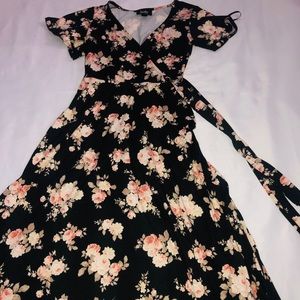 Black floral High low midi dress.